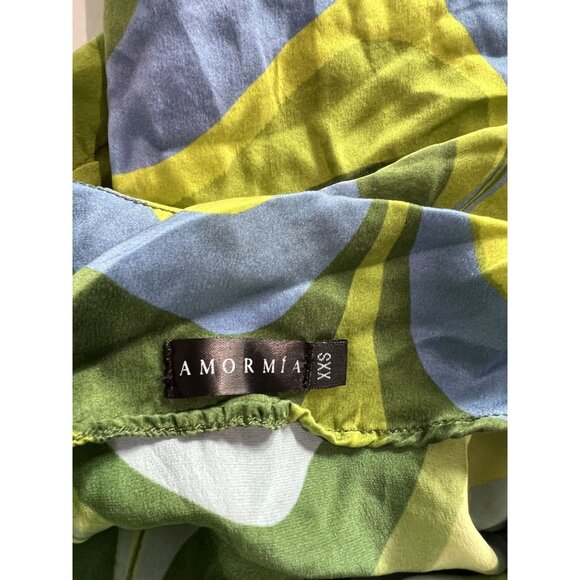 AMOR MIA Swirl Wavey Satin Dress in Green Blue - Picture 3 of 3